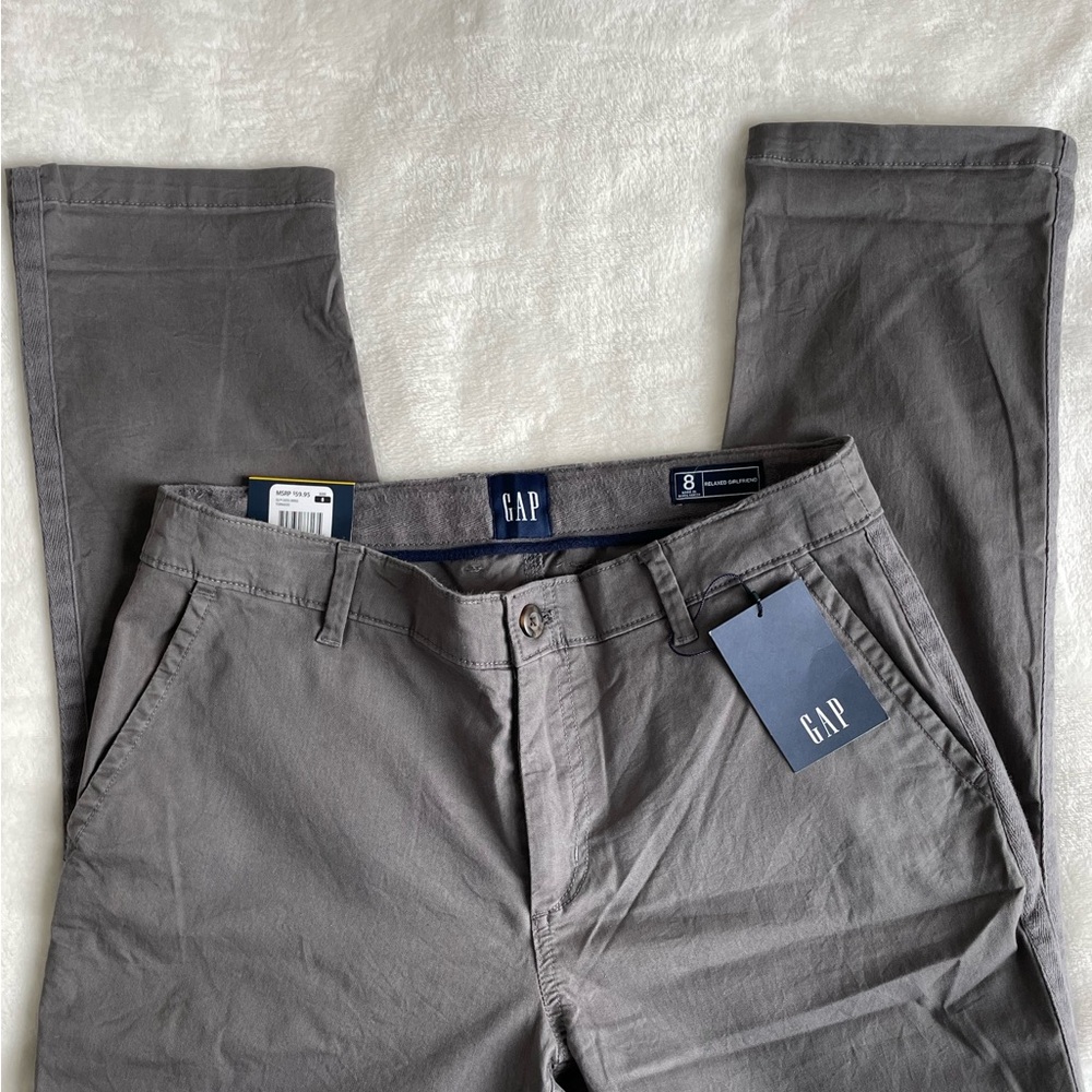Gap relaxed girlfriend chino gray pants women’s 8 BNWT